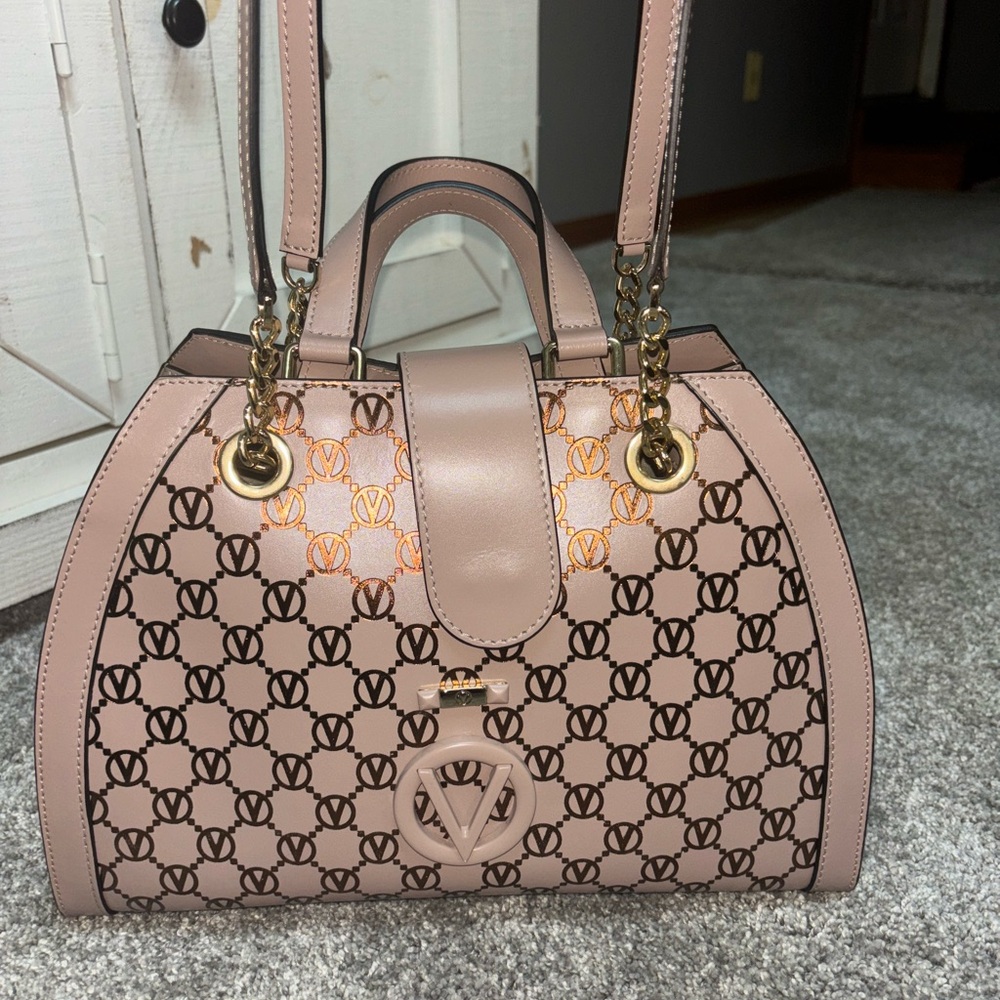 Valentino By Mario Valentino Pink and Brown Logo Satchel